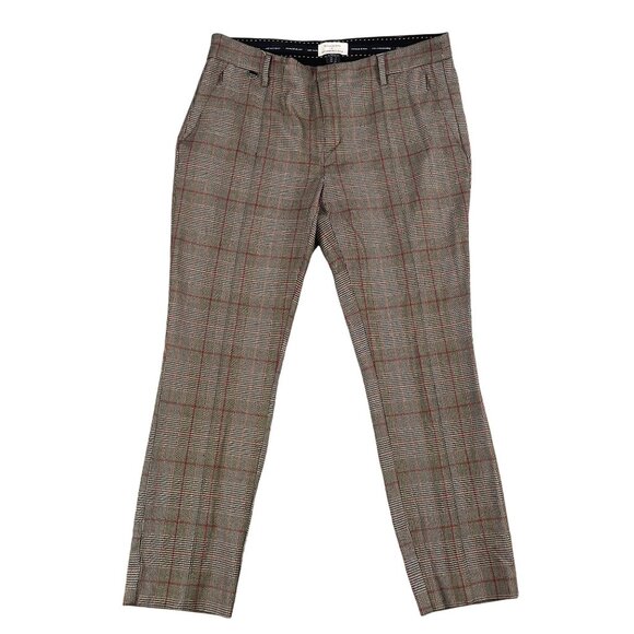 Anthropologie the Essential Slim Brown & Red Houndstooth Ankle Pants Sz 8 - Picture 1 of 5